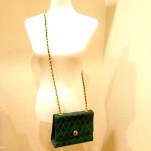Green leather Nan Duskin bag w chain strap